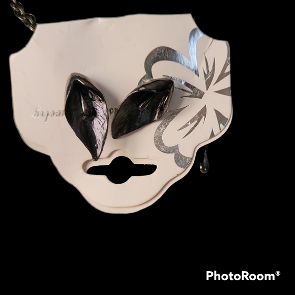 NWT- 22-26" Adjustable Grey and Black Necklace and Earring Set - Picture 2 of 5